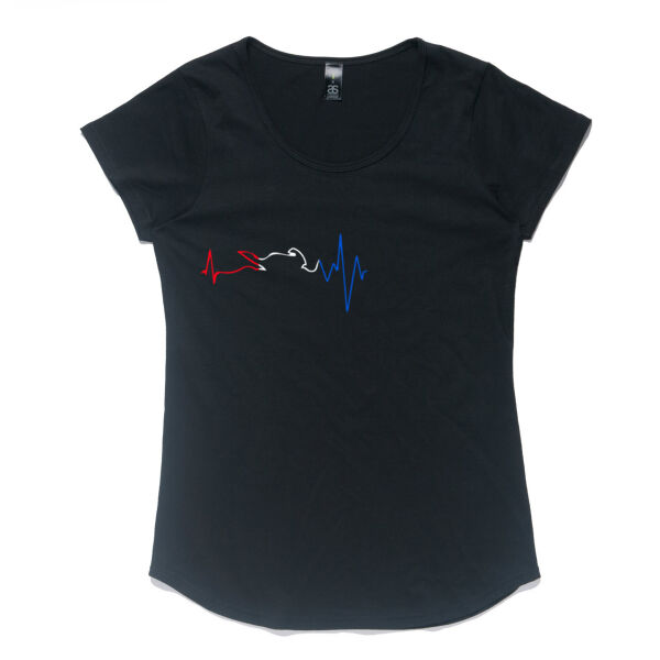 Red White and Blue Motorcycle Heart Beat Ladies Tshirt Thumbnail